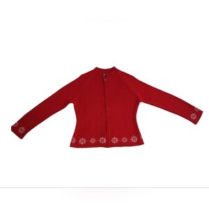 Red Women's Cardigan with Snowflake Design